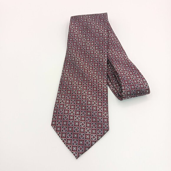 Platinum Designs Silk Tie Men’s 60” Burgundy Gray Navy Woven Geometric Wide New - Picture 2 of 3